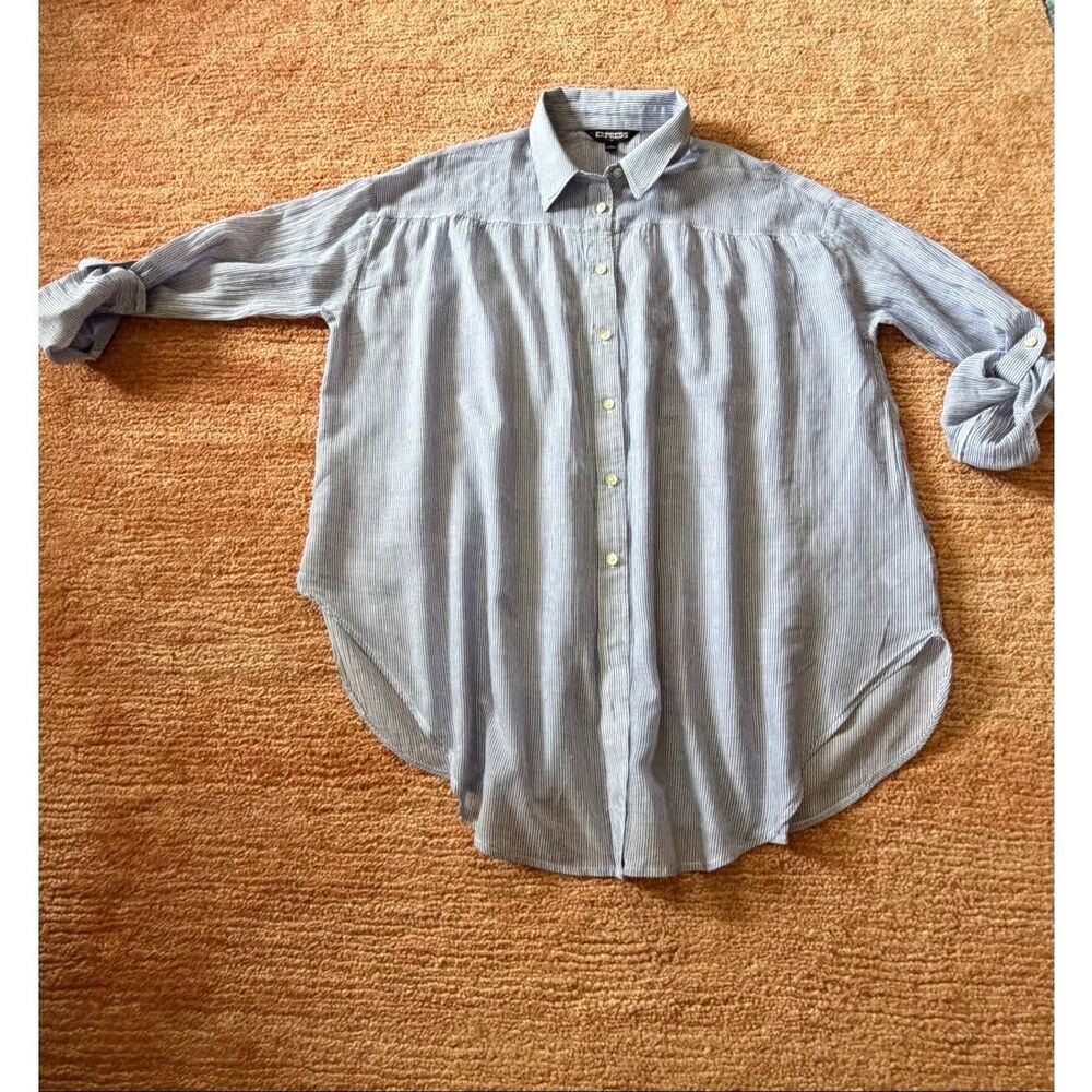 Express Striped Cotton Button Down Shirt Blue White Size S